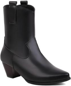 Ковбойские ботинки в стиле вестерн для женщин, с вышивкой, на щиколотку, с заостренным носком и средней широкой стойкой, ботильоны JMdfcqer, Black