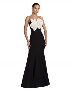 Женское кремовое платье-русалка без бретелей с объемными цветами Mac Duggal, Black ivory