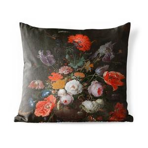 [T] Подушка для улицы MuchoWow - Натюрморт с цветами и часами - Картина Авраама Миньона - 45x45 см - Устойчивость к атмосферным воздействиям - Подушки для отдыха - Чехлы для подушек - Декоративные чехлы для подушек - Декоративные чехлы для подушек, мульт