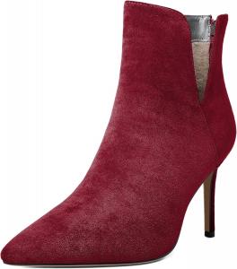 Женские ботильоны Mettesally с закрытым заостренным носком, вырезом V сзади, молнией сзади, шпилькой на высоком каблуке и мехом, осенне-зимние, Suede Burgundy