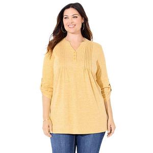 Женский топ на полупуговицах свободного кроя Plus Size Impossibly Soft Catherines, Honey Mustard