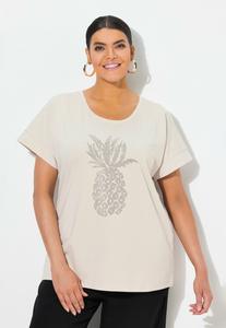 Футболка Ulla Popken RHINESTONE PINEAPPLE CAP SLEEVE, Grey/Beige/Grey