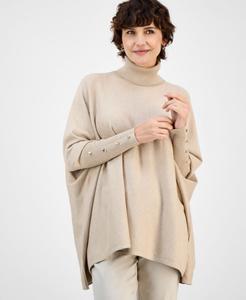 Женский свитер-пончо с высоким воротником, размеры PXS-XXL JM Collection, Lurex Champagne Gold