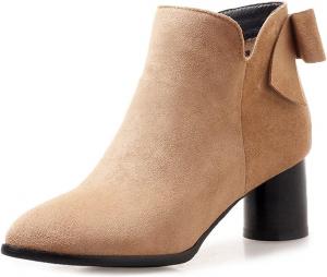 Женские элегантные ботильоны VOKLIN с заостренным носком, модным бантом, молнией и толстым высоким каблуком, Apricot-Velvet Lined