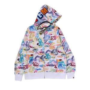 Худи BAPE Art Camo Shark на молнии, белый
