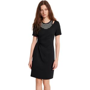 ELLE Женское черное платье с коротким рукавом