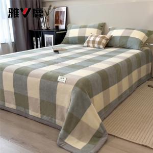 Yalu Комплект постельного белья из 3 предметов (простыня 180х230 см, 2 наволочки), вельвет, утепленный, цвет MUJI Style - Large Green Checkered Pattern