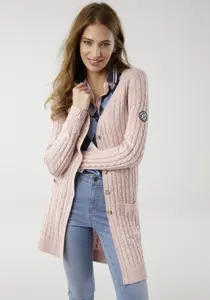 Длинный кардиган KangaROOS с модным узором "косы" и карманами, цвет Rosa-Meliert