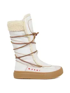 Ботинки из овчины на шнуровке Marni Kids, белый