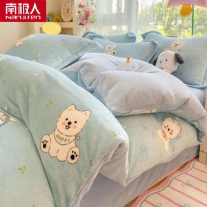 Antarctic Комплект постельного белья из 3 предметов (простыня 120 см, пододеяльник 150х200 см), флис, цвет S卡通款-淘气宝贝, утолщенный