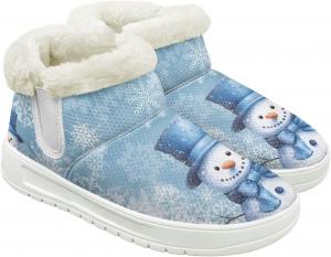 Рождественский принт JoyLamoria на дому, снежные ботинки для женщин, походные ботинки на щиколотку, рабочая и модная обувь для девушек, Blue Snowman Print