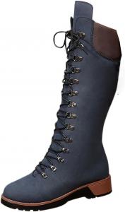 Generic Черные ковбойские сапоги для женщин: модные кожаные сапожки с шнуровкой и пряжкой, боевые ботильоны, сексуальные высокие на колено платформенные с молнией обувь до середины голени