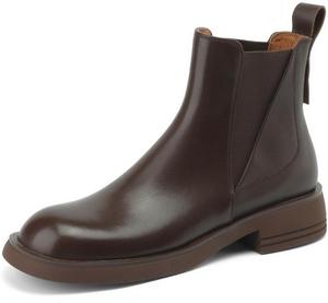 Женские ботильоны TinaCus из натуральной кожи ручной работы с эластичной вставкой, круглым носком и массивным каблуком в стиле Челси, Brown