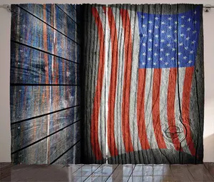 Шторы ABAKUHAUS "Американская деревенская" с патриотическим национальным флагом, универсальные, для гостиной, с петлями и крючками, 280 x 245 см, цвет: умбра, коричневый, синий, красный Abakuhaus