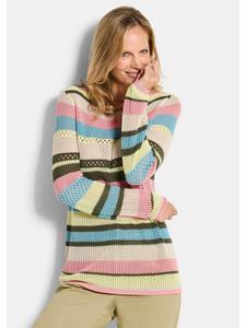 GOLDNER Укороченный размер: Полосатый вязаный свитер с ажурным узором в ярких/замысловатых тонах