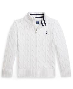 Хлопковый свитер крупной вязки на молнии для мальчиков 2-7 лет Polo Ralph Lauren, White