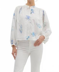 Синий/белый топ с цветочным принтом и ажурными вставками Entro