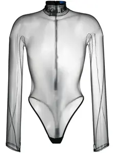 Прозрачное боди с тисненым логотипом Mugler, черный