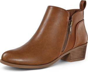Женские ботильоны mysoft с низким массивным каблуком, круглым носком, удобные повседневные короткие ботинки с боковой молнией, Cognac Pu
