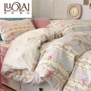 LUOLAI HOME Постельное белье 1,5 м, комплект 4 предмета: пододеяльник 200x230 см, простыня, наволочки, цвет strawberry bow tie
