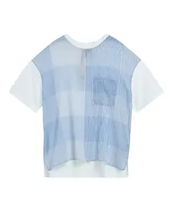 Полосатая хлопковая футболка с асимметричным рисунком Semicouture, синий