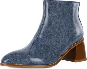 Женские ботильоны Esvowido с застежкой-молнией, толстым каблуком, круглым носком и низким каблуком для работы, свиданий и вечеринок, Cowboy Pu