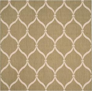 Ковер SAFAVIEH, 201 x 201 см, Washable Rug Outdoor Courtyard Collection - квадратный, Green & Beige, без ворса и легкий в уходе, идеален для патио, заднего двора, прихожей (CY6654-234)