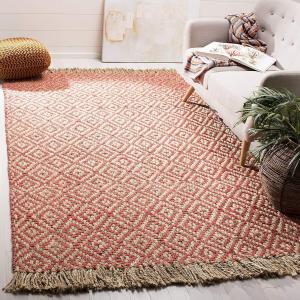 Ковер SAFAVIEH, 183 x 183 см, Natural Fiber Collection, Fuchsia & Natural, ручной работы, бохо, ромбовидный, с кистями, джутовый, идеален для помещений с высокой проходимостью в гостиной, спальне (NF266G)