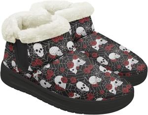 Женские ботильоны на зиму с теплой подкладкой, стелькой из памяти формы, противоскользящие мини-башмачки, антискользящие, без шнурков Chririnla, Spiderweb Skull