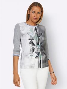 Рубашка с рукавами 3/4 в каменно-сером цвете с белым принтом creation L