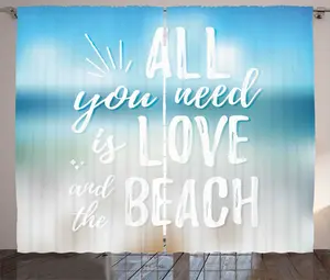 Штора в деревенском стиле ABAKUHAUS Любовь - это все, что тебе нужно, комплект Тебе нужен пляж, присборенная штора из тесьмы для спальни с петлями и крючками, 280 x 225 см, сине-белая Abakuhaus
