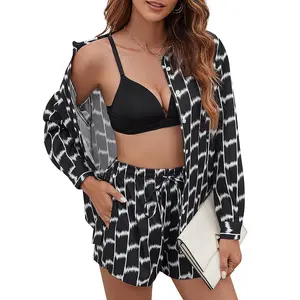 Комплекты из 2 предметов повседневной одежды, рубашки на пуговицах с длинными рукавами и спортивных костюмов с шортами MISSKY, черный