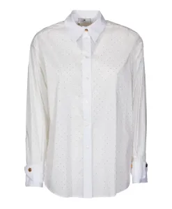Белая рубашка с металлическими стразами Elisabetta Franchi, белый