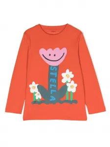 Футболка Smiley Tulip с цветочным принтом Stella McCartney Kids, оранжевый
