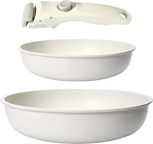 Набор антипригарных сковород GiPP со съемной ручкой, 3 предмета, гранитное покрытие, белый