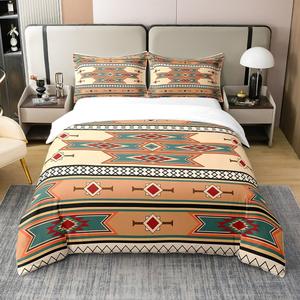 Erosebridal Хлопковый комплект постельного белья Exotic Tribal в этническом стиле с геометрическим принтом в коричнево-бирюзовой гамме, Multi 01