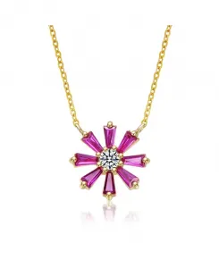 Ожерелье-Цветок из стерлингового серебра 14 карат с позолотой и лепестками из красного кубического циркония Gigigirl, red