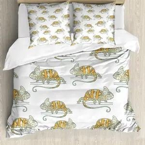 Пододеяльник ABAKUHAUS Reptile, дикий хамелеон, защита от клещей, подходит для аллергиков, с наволочками, 200 см x 200 см - 80 x 80 см, разноцветный