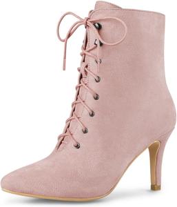 Женские ботильоны Allegra K с острым носком, шнуровкой и молнией на шпильке, Dust Pink
