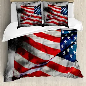 Пододеяльник ABAKUHAUS с американским флагом, баннер в небе, защита от клещей, подходит для аллергиков с наволочками, 155 см x 220 см - 80 x 80 см, серый, красный, синий Abakuhaus