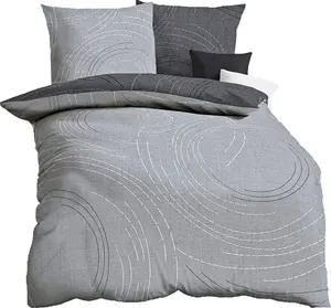 Комплект постельного белья Linon Renforcé Reversible, 2 предмета, цвет Jaro Pewter, антрацитовые круги, размер: 155 x 220 см Kaeppel