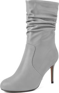 Женские ботильоны Soireelady с высоким каблуком, свободным верхом, круглым носком и шпилькой, молния сбоку, средней высоты, удобные нарядные ботинки на каблуке 3,5 дюйма, Matte Grey