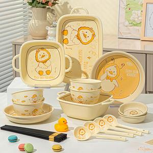 Ceramics Набор посуды Dada Duck на 6 персон, 23 предмета, милые уточки с подглазурной росписью, керамические тарелки и миски