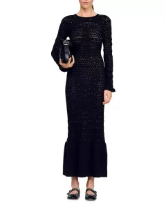 Вязаное макси-платье со стразами Sandro, черный