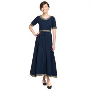 Средневековое платье Эннлин с короткими рукавами синее