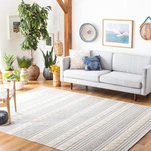 Ковер SAFAVIEH, 244 x 305 см, Striped Kilim Collection Silver / Ivory STK511G ручной работы плоского плетения из хлопка