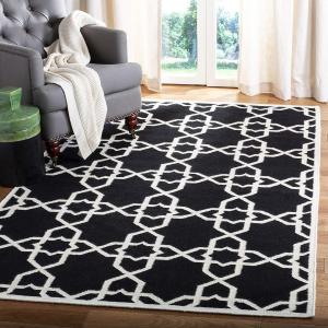 Ковер SAFAVIEH, 305 x 427 см, Dhurries Collection Black/Ivory DHU548L ручной работы плоского плетения из премиальной шерсти
