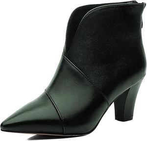 Женские кожаные ботильоны XYD с V-образным вырезом, массивным каблуком-блоком, задней молнией и заостренным носком, ботинки для платья, путешествий и повседневной носки, Dark Green