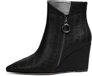 Женские ботильоны на танкетке Joseywade с заостренным носком, молнией и мехом, высота каблука 3,5 дюйма, короткие ботинки, Crocodile Black