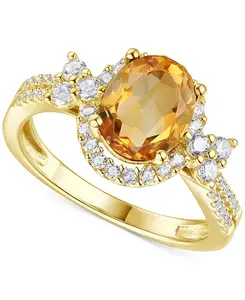 Кольцо с аметистом (1,5 карата tw) и выращенным в лаборатории белым сапфиром (1,5 карата tw) в форме ореола из стерлингового серебра с покрытием из 14-каратного золота Macy'S, citrine